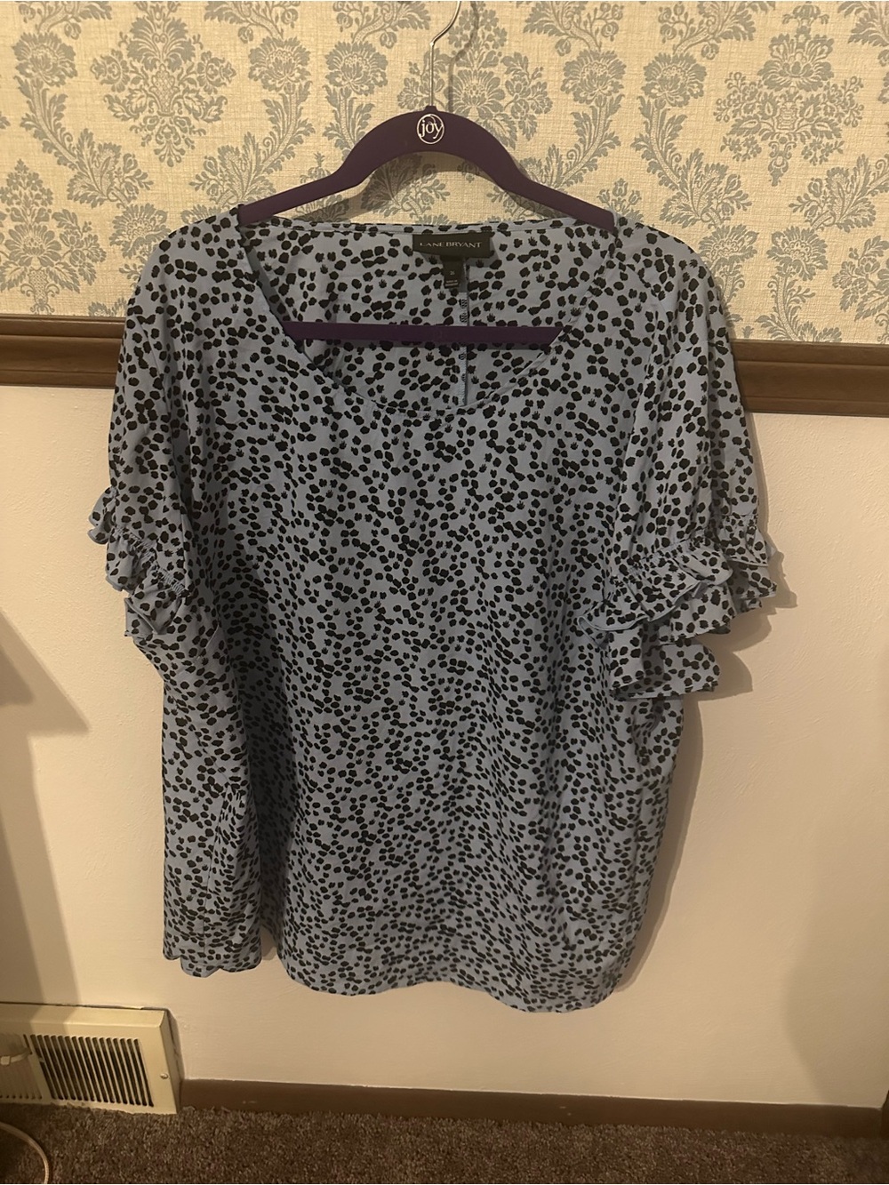 Lane Bryant Blue Dotted Ruffle Sleeve Blouse